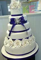 Purple & White 5 tier Wedding Cake (7265)