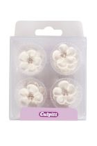 White and Silver Wild Rose Sugar Pipings