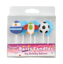 Boy Birthday Balloons Candles - Pack of 6