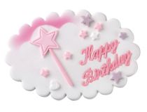 Happy Birthday Pink Wand Sugar Plaque