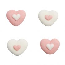 12 Double Heart Pink Sugar Pipings