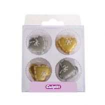 Silver and Gold Hearts Sugar Pipings. 12 piece.