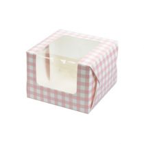 Pink Gingham Coloured Single Cupcake/Muffin Box