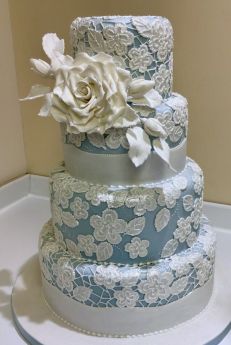 Blue Lace Wedding Cake (9236)