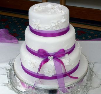 Purple Fabric Roses Wedding Cake (7266)
