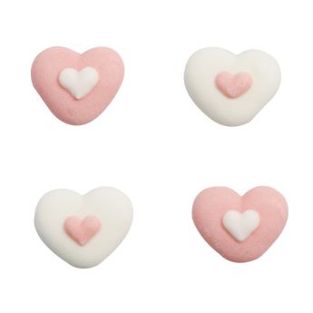 12 Double Heart Pink Sugar Pipings