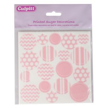 Printed Sugar Decorations Pastel Pink Retail Packed 18 piece